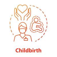 Childbirth red gradient concept icon. Obstetrician idea thin line illustration. Pregnancy, motherhood, doctor. Birthing care, healthcare. Maternity hospital. Vector isolated outline drawing