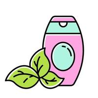 Shower gel bottle color icon. Bubble bath. Body wash. Botanical based skincare. Body lotion. Beauty product. Shampoo. Haircare. Organic cosmetics. Isolated vector illustration
