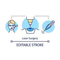 Laser surgery concept icon. Surgical correction of vision. Medical therapy. Invasive procedure. Cosmetology, ophthalmology idea thin line illustration. Vector isolated outline drawing. Editable stroke