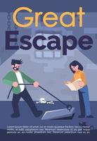 Great escape brochure template. Couple in quest room. Flyer, booklet, leaflet concept with flat illustration. Vector page cartoon layout for magazine, advertising invitation with text space