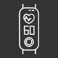 Fitness tracker with heart rate monitoring chalk icons set. Trendy wellness device with heartbeat control function. Fitness app with pulse on display. Isolated vector chalkboard illustrations
