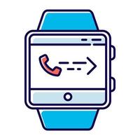 Answering calls smartwatch function color icon. Fitness wristband capability. Modern device. Receiving income calls. Synchronization with mobile phone. Isolated vector illustration