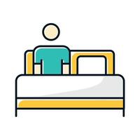 Bed rest color icon. Man relaxing under blanket. Common cold aid. Flu infection help. Influenza virus cure. Healthcare. Leisure and comfort. Person unwell in bedroom. Isolated vector illustration