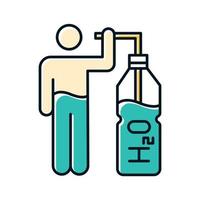 Drink water color icon. Clear liquid in bottle with straw. Fluid for hydration. Healthcare and skincare. Common cold aid. H2O for moisturizing. Mineral water. Isolated vector illustration