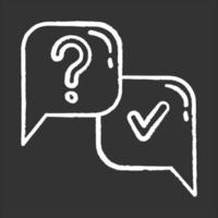 Question and answer chalk icon. FAQ sign. Question mark in speech bubble. Ask and answer. Chat, dialogue. Online interview. Discussion. Info collection. Isolated vector chalkboard illustration