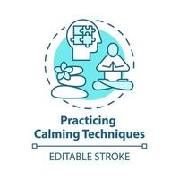 Practicing calming techniques concept icon. Relaxation and mental exercises. Meditation and yoga for reducing stress idea thin line illustration. Vector isolated outline drawing. Editable stroke