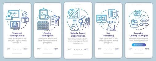 University entrance onboarding mobile app page screen vector template. Tutors and courses. Walkthrough website steps with linear illustrations. UX, UI, GUI smartphone interface concept