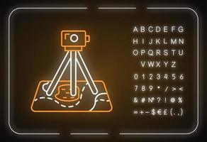 Field survey neon light icon. Research. Archeological examination. Digital tool on map. Topographic data gathering. Glowing sign with alphabet, numbers and symbols. Vector isolated illustration