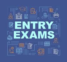 Entry exam word concepts banner. Academic education. College acceptance. School exams. Presentation, website. Isolated lettering typography idea with linear icons. Vector outline illustration