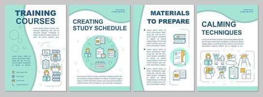 University entrance brochure template. Study schedule, materials. Flyer, booklet, leaflet print, cover design with linear icons. Vector page layouts for magazines, annual reports, advertising posters