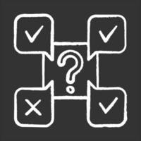 Online survey chalk icon. Questions and answers sign. Correct, wrong checkmark. Questionnaire. Chat, communication. Opinion poll. Multiple options. Share info. Isolated vector chalkboard illustration