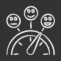 Satisfaction level chalk icon. Good, neutral and bad experience. Emotion meter. Positive and negative. Scale with emoticons. Score with pointer. Quality gauge. Isolated vector chalkboard illustration