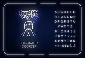 Personality disorder neon light icon. Maladaptive behaviour. Deviation. Mental health issue. Anxiety and distress. Glowing sign with alphabet, numbers and symbols. Vector isolated illustration