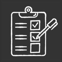 Survey questionnaire form chalk icon. Checklist. Customer service rating, review. Feedback. Evaluation. Social research. Data collection. Sociology. Isolated vector chalkboard illustration