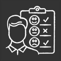 Personal interview chalk icon. Survey questionnaire form. Customer service rating, review. Feedback. Employee satisfaction. Emotional opinion. Data collection. Isolated vector chalkboard illustration