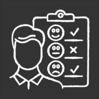 Personal interview chalk icon. Survey questionnaire form. Customer service rating, review. Feedback. Employee satisfaction. Emotional opinion. Data collection. Isolated vector chalkboard illustration