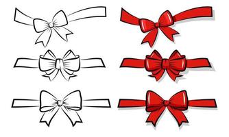 Flat vector illustration of hand drawn red ribbon. Outlined hand drawn ribbon. Suitable for greeting and celebration design element template.