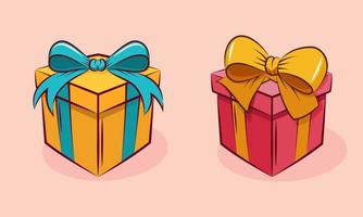 Flat vector illustration of gift box in cartoon style. Parcel box with colorful ribbon. Suitable for design element of celebration, happy holiday and christmas, and birthday party.