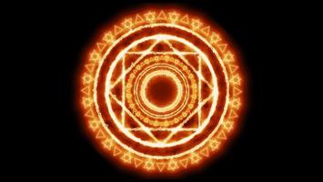 círculo mágico potente energía de llama roja con cielo doble círculo seis estrellas foto