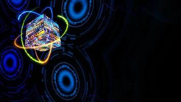 cube matrix big data ray energy and quantum futuristic technology computer photo