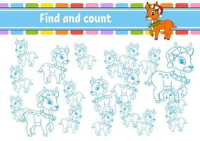 Find and count. Education developing worksheet. Activity page. Puzzle game for children. Logical thinking training. Isolated vector illustration. cartoon character.