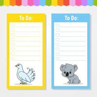 To do list for kids. Empty template. The rectangular shape. Isolated color vector illustration. Funny character. cartoon style. For the diary, notebook, bookmark.