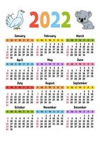 Calendar for 2022 with a cute character. Fun and bright design. Isolated color vector illustration. cartoon style.