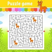 Square maze. Game for kids. Puzzle for children. Labyrinth conundrum. Color vector illustration. Find the right path. Isolated vector illustration. cartoon character.