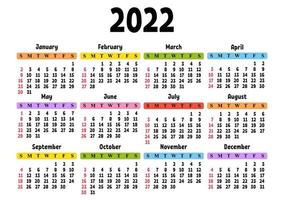 calendario para 2022 con un lindo personaje. diseño divertido y brillante. Ilustración de vector de color aislado. estilo de dibujos animados.