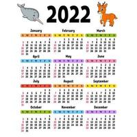 Calendar for 2022 with a cute character. Fun and bright design. Isolated color vector illustration. cartoon style.