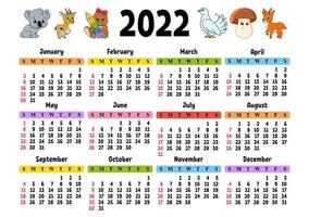 Calendar for 2022 with a cute character. Fun and bright design. Isolated color vector illustration. cartoon style.