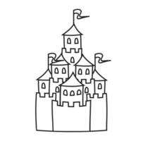 Fairytale castle. Coloring book page for kids. Cartoon style. Vector illustration isolated on white background.