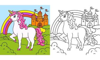 lindo unicornio. caballo de hadas mágico. página de libro para colorear para niños. estilo de dibujos animados. ilustración vectorial aislado sobre fondo blanco. vector