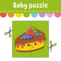 Baby puzzle. Easy level. Flash cards. Cut and play. Color activity worksheet. Game for children. Cartoon character. vector