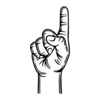 Male hand gestures. The index finger shows up. Outline silhouette. Design element. Vector illustration isolated on white background. Template for books, stickers, posters, cards, clothes.