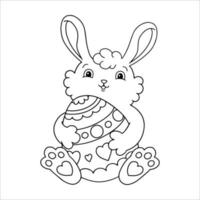 conejo de pascua con huevo. página de libro para colorear para niños. estilo de dibujos animados. ilustración vectorial aislado sobre fondo blanco. vector