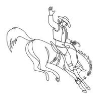 vaquero de rodeo montando un caballo salvaje dibujo de línea continua vector