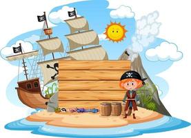 A pirate girl on the island with an empty banner isolated on white background vector