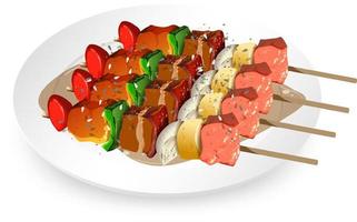 Grilled barbecue meat stick on white plate vector