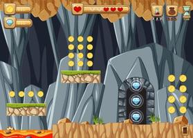 Platformer game template with underground lava theme vector