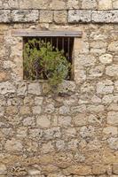 Vertical shot of a window on Uruena wall, Valladolid, Castilla y Leon photo