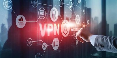 Virtual private network VPN. Provides privacy, anonymity and security to users by creating a private network connection across a public network connection photo