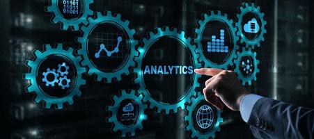 Analytics Data Analysis Strategy Statistic. Pressing your finger on the inscription Analytics photo