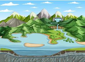 Nature scene landscape with underwater of lake and mountain background vector