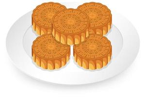 Pile of mooncakes on white plate vector