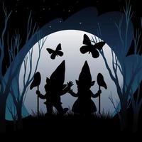 Silhouette gnomes with full moon background vector