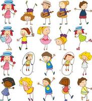 Set of different kids in doodle style vector