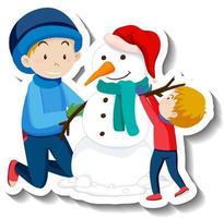 Children building snowman together vector