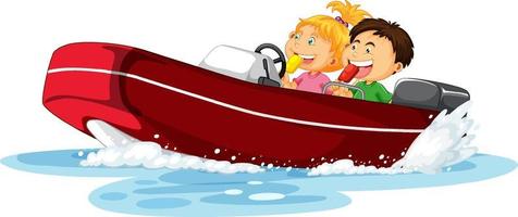 Couple kids on dinghy boat vector