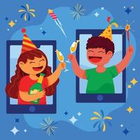 Champagne Toasting Through Online New Year Party vector